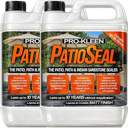 Pro-Kleen PatioSeal Matt Patio Sealer/Sealant (10 Litres) for Indian Sandstone, Concrete, Paths, Patios, Slate, Brick, Indoor/Outdoor Hard Floor - Lasts up to 10 Years (2 x 5 Litres)