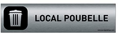 AUA SIGNALETIQUE - Plaque Aluminium brossé imprimé AluSign DARK - 200x50 mm - Double Face adhésif au dos (Local poubelle)