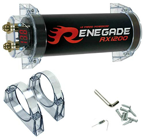 RENEGADE RX1200 power cap condensatore car audio 1,2 farad per impianti fino a 1200 watt rms 1 2 3 4 5 10 capacitor auto spl nero, 1 pezzo