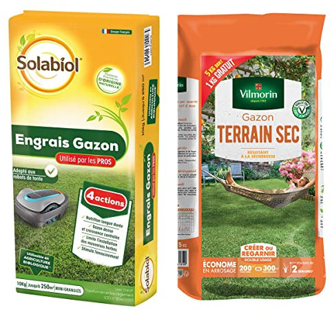 Multitanks - Lot d'un sac de Gazon pour terrain sec 5kgs et d'un sac engrais gazon 10kgs