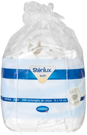 Sterilux Pads - Rectangles De Coton - Doux - Ne Peluchent Pas - 8 x 10 cm - 200 Unités