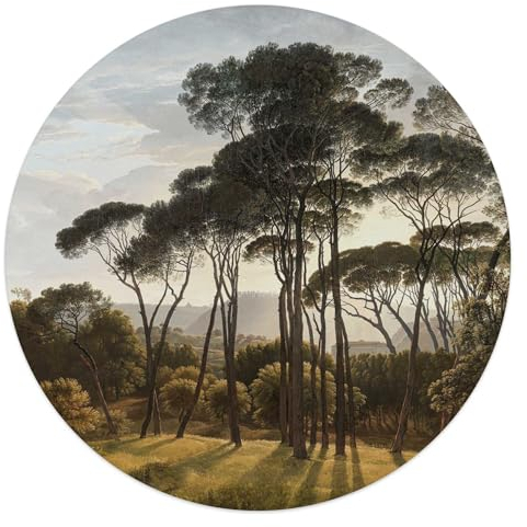 Glasbild Italienische Landschaft Alte Meister - Hendrik Voogd - Villa Borghese - Rome - Round Art Glas 50 x 50 cm Grün Wohnzimmer Kunst