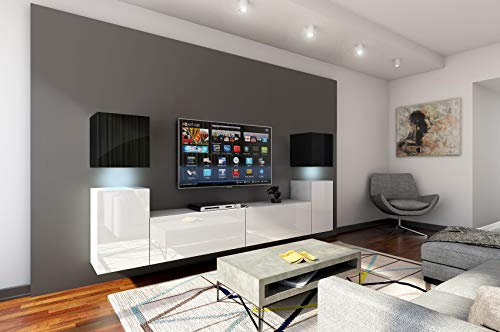 Furnitech Wohnwand Wohnzimmer | Hängend Wohnwand Modern | Wohnzimmer Schrankwand mit Regale und TV Schrank | Wohnzimmer Möbel ohne LED (Future 32-HG-BW4 1B)