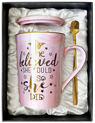 Doublewhale Congratulations Gifts for Women, Graduation Gifts for Women, She Believed She Could So She Did Mug, 14OZ Ceramic Coffee Mug, Inspirational Gift for Womens on Graduation, Birthday