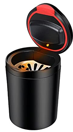XWDQ Exquisit Auto-Aschenbecher, Innenraum aus Edelstahl, multifunktionaler Aschenbecher mit Deckel im Auto mit leichtem und leuchtendem Deckel, USB Wiederaufladbar (Color : Black, Größe : 1 Pack)