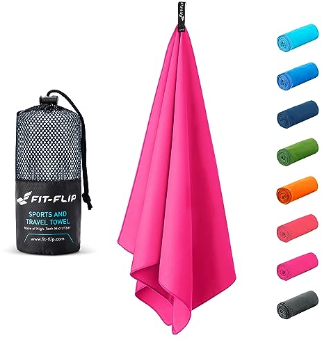 Fit-Flip Microfaser Handtücher - kompakt und leicht - Mikrofaser Handtuch schnelltrocknend - als Reisehandtuch, Sporthandtuch, Strandtuch - Badetuch groß (1x 80x40cm, Deep Pink)