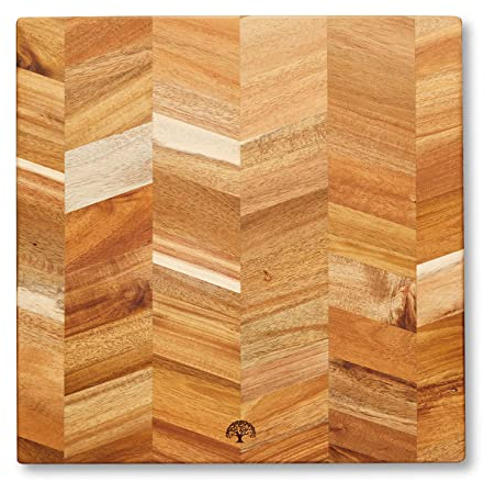 Barbary & Oak BO847024, Chevron Square Chopping Board, Suitable for Food Preparation and Serving, Acacia Wood, Red