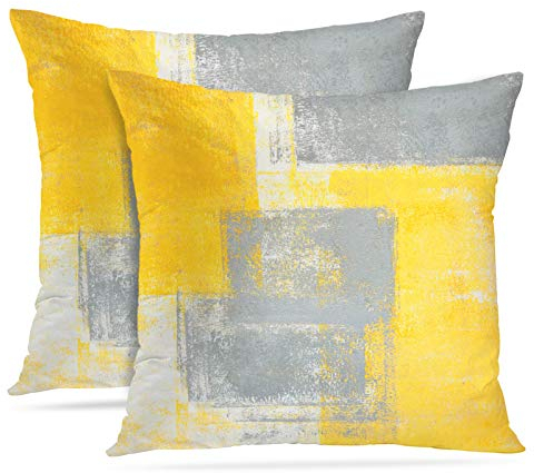 Britimes Kissenbezüge Moderne Wohnkultur 40,6 x 40,6 cm 2er Set Kissenbezüge Dekorative Abstrakte Ölgemälde Kissenbezüge für Schlafzimmer Wohnzimmer Kissen Couch Sofa Gelb Grau