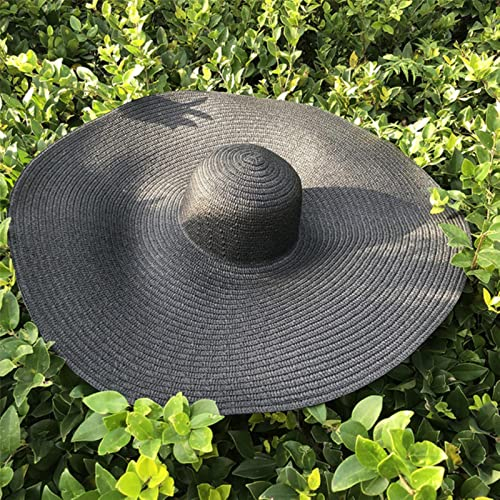 XKUN Chapeaux De Plage Surdimensionnés De 25 Cm De Large pour Femme Grand Chapeau De Paille Protection UV Protection Pliable Chapeau De Nuit-Soleil Pliable-Black Taille unique