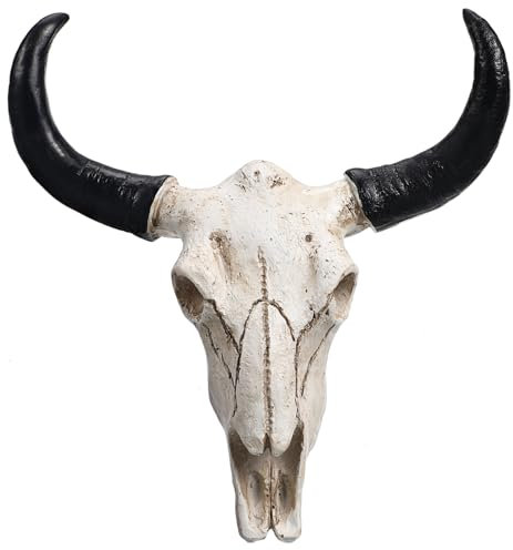 Veemoon Halloween- Horn Kuhschädel Wandbehang Ochsenschädel Baumstamm Tierschädel Wanddekoration Großer Schädelkopf Stierkopfschädel Geweih Kuhschädel Wandbehang
