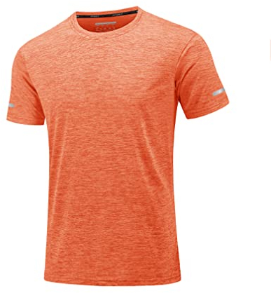 MAGCOMSEN Herren Outdoor Sportshirts Kurzarm T-Shirts Meliert Fitnessshirts Quick Dry Funktionsshirts Herren Leicht Sommer Shirt Atmungsaktiv Laufshirts mit Reflektierender Streifen Orange 3XL