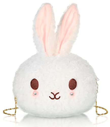 Mixweer Umhängetasche, niedlicher Plüsch-Rucksack, Kawaii-Geldbörse, Mädchen, Cartoon-Tier-Lolita-Tasche mit Kettenriemen, Rosa, Weiß, Braun