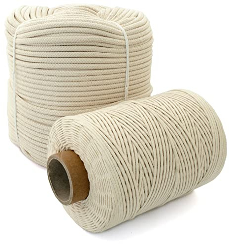 Cotton Rope, Natural Woven Cotton Thread - 100 m / 328 ft of 4 mm Thick Soft Macrame Cord for Macrame Plant Hangers, Wall Hangings, DIY Crafts, Macrame Decoration, Decking Rope, Gardening, Bundling