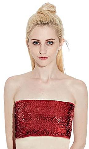 Top de tubo de lentejuelas para mujer, tops cortos sin tirantes brillantes para ropa de club de fiesta, bralette elástico sin relleno, top de sujetador bandeau brillante para disfraz de rendimiento