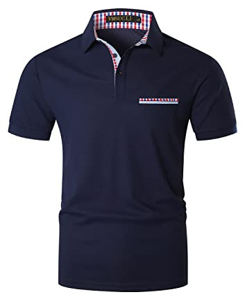 VMSUCIJ Mode Polo Homme Manches Courtes Un Plaid Coloré Regular-Fit Polo Golf T-Shirt,Bleu D03,L