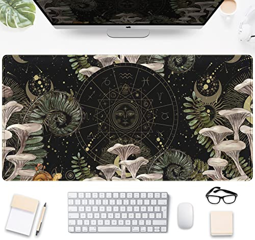 Moon Mushroom Gaming Schreibtischunterlage Niedliche Dunkle Tarot Mousemats Schreibtischmatte, Full Desk Mouse Keyboard Matte XXL, Laptop Schreibtischunterlage 80x40 cm