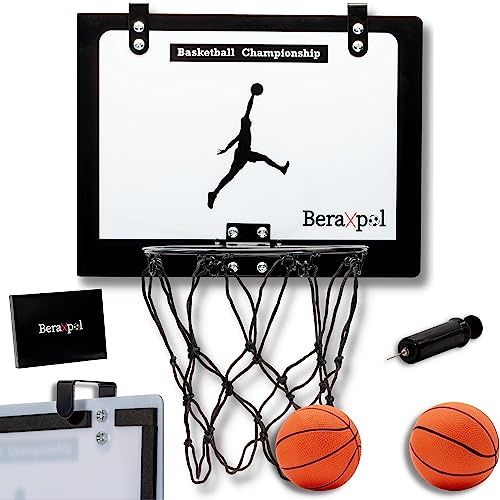 BERAXPOL Mini-Basketballkorb für Kinder und Erwachsene, Korb zum Aufhängen an der Tür, komplett mit Reifen, 2 Bällen und Luftpumpe, originelles Geschenk