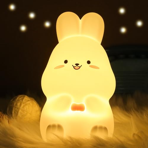 ZKLiLi Niedliche Katze Lampe, Nachtlicht für Mädchen Schlafzimmer, Kitty Lampe Geburtstagsgeschenke für Kinder Baby Kleinkind Teenager Portable Silikon Kawaii Nachtlicht (Süßes Kaninchen-01)