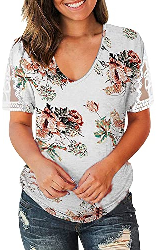 Frauen Mode Druck Kurze Ärmel V-Ausschnitt T-Shirt Bluse Tops Karo Kauer Damen