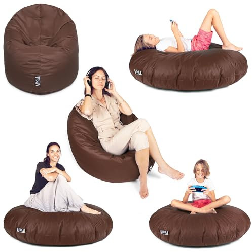 PATCH HOME Sitzsack 2 in 1 Sitzkissen Bodenkissen für Erwachsene & Kinder - Gaming mit Füllung Kissen Sessel BeanBag (Braun, Ø 155cm)
