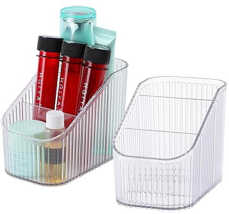 OSteed Clear Makeup Organiser Box with 6 Cups, Modern Minimalist Cosmetic Storage for Vanity, Dressing Table Organiser