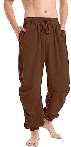 YAOBAOLE Mens Linen Trousers Elastic Waist Pirate Trousers with Pocket for Men Yoga Pants