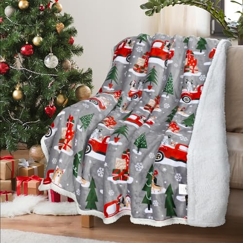 Catalonia Classy Sofadecke mit doppeltem Mikroplüsch-Sherpa-Fleece, superweich, geeignet für alle Jahreszeiten, Flauschiger Plüsch, kuschelige, Dicke Couchüberwürfe,Weihnachtshirsch,150x130 cm