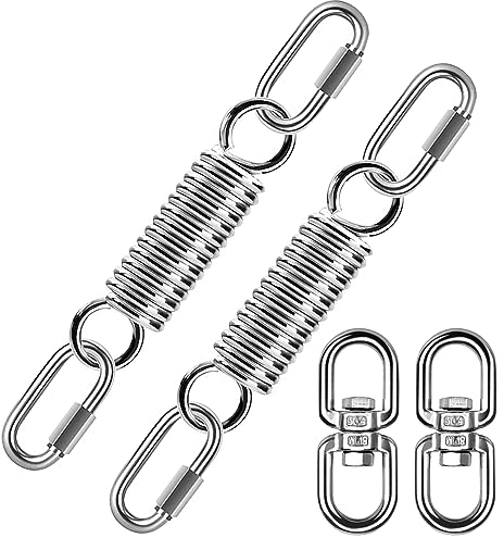 Hängesessel Schwingfeder Stahlfeder 360° Feder mit Drehwirbel [2er Set], 4 Karabinerhaken, Aufhängefeder Hängesessel Aufhängung bis 250 kg für Hängestuhl, Hängematte, Boxsack Halterung, Yoga