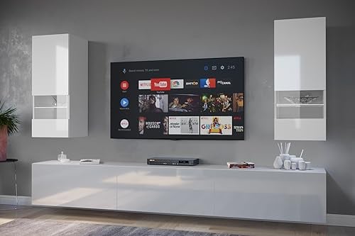Furnitech Wohnwand Wohnzimmer - Hängend Wohnwand Modern - Wohnzimmer Schrankwand mit Regale und TV Schrank - Wohnzimmer Möbel ohne LED (Sezana AN21-18W-HG2 1B)