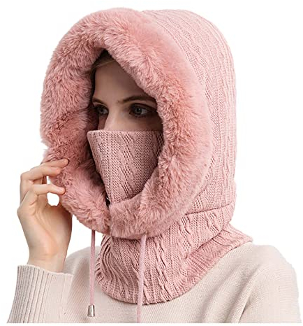 DondPO Damen Mütze, Cozy Baumwolle Cashmere Knitted Mützen Wintermütze Winter Gefütterte Warm Elegant Schal Handschuhe Set Stricken Loop Kaschmir Kapuzenschal Hut