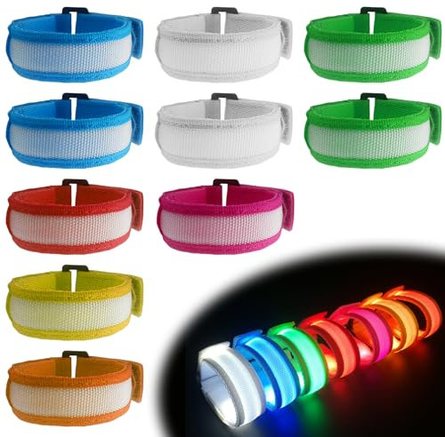 Vegena LED Armband,10 Stücke Reflective LED Leuchtarmband,Blinkende Armbänder,Led Armbänder Leuchtband,LED Reflective Armband Für Radfahren,Nachtlauf,Sport,Partys