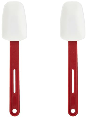 Vogue Heat Resistant Spatula Spoonula 255mm/10 inch, Red, Heat Resistant to 260°C, Non-Stick Compatible, Dishwasher Safe | L029, Brown (Pack of 2)