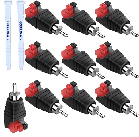 Daptateurs RCA vers Haut-Parleur Adaptateur de Fil Subwoofer Phono RCA Mâle vers AV 2 Borne vis Femelle Vidéo Audio Ressort Presse Type Balun Connecteur (Mâle vers AV 2 vis Femelle, lot de 10)