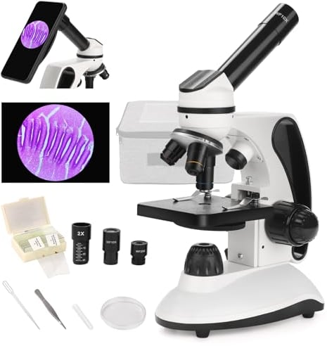 BEBANG Mikroskop für Kinder Studenten Erwachsene 40–2000x Vergrößerung Professionelle Biologische Mikroskope,LED-Beleuchtung bildungstechnisches Mikroskop mit Kits,15 Dias für Labor-Klasse Studie