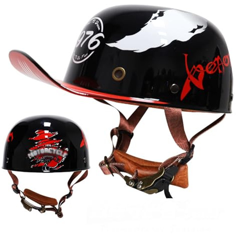 YIYHFKM Retro Motorradhelm Halbschalenhelm Mit ECE Zulassung Baseball Cap Helm Jethelm Deutscher Stil Totenkopf Kappe Helm Motorrad Cruiser Roller Cool Helm Für Männer S, L