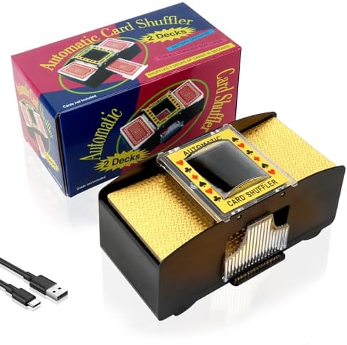 MXTIMWAN Mélangeur de Cartes Automatique 1-2 Ponts, Mélangeur électrique USB à Piles, Mélange de Cartes à Jouer à Faible Bruit pour UNO, Poker, Phase 10, Skip-Bo, Blackjack