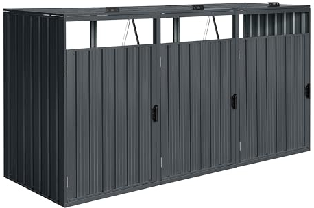 AXI Owen Cache Poubelle Métallique Anthracite/Acier Galvanisé Résistant aux Intempéries - Abri Poubelle pour 3 conteneurs - Max. 240L/720L - Abri Poubelle Extérieur avec Excellente Ventilation