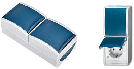 Busch-Jaeger 20-02 EBW-53 AP-Programme, 125 V, Weiß,Blau & 2601/6/20 EW-53 Ocean IP44 AP Schalter/Steckdosen Kombination