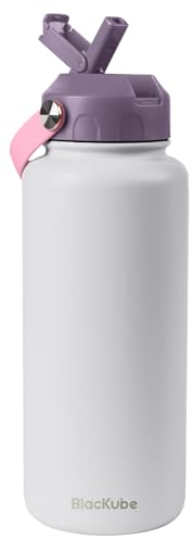 Blackube Gourde isotherme en acier inoxydable avec paille - 1 l - Sans BPA - Anti-fuite - Grande gourde en métal