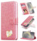 SEHEYA für iPhone 14 Plus Klapp-Handy Hülle Rosa PU Leder Glitzer Herz Diamond Design Mädchen Handyhülle Flip Brieftasche Kartenslots Schutzhülle für iPhone 14 Plus