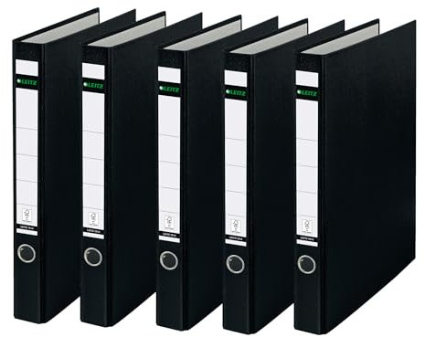 Leitz Plastik-Ringordner ohne Schlitze A4, 5er Pack, Schwarz, 3,5 cm Rückenbreite, PP-laminierter Einband, 10140095