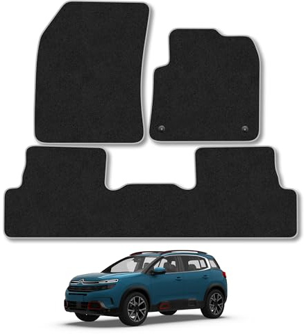 Citroen C5 Aircross (2018-2025) Carpet Car Mats | Grey Edge Trim Tailored Fit Floor Mats Full Coverage Protection Accessories Easy Clean Anti Slip Made in the UK