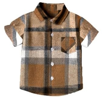 Baby Boys Short Sleeve Shirts Summer Casual Plaid Button Down Tees Tops Oversize Comfy Cotton Lapel Collar with Pocket