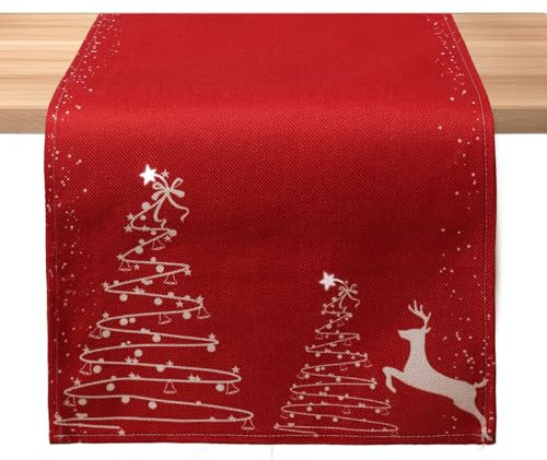 Lelezia Rot Tischläufer Weihnachten 240 cm Tischläufer Modern Tischläufer Winter mit Hirsch Bedruckt Lang Rechteckige Tischläufer Table Runner für Weihnachtsdeko Tischdeko