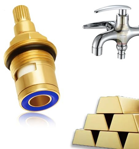 Bath Tap Cartridge Quarter Turn, 1 PCS Replacement Brass Ceramic Disc Tap Valve Insert Gland Cartridge,Mixer Hot and Cold Tap Inner Faucet Replacement for Shower Bath Taps with Washers, Tap Glands Sea