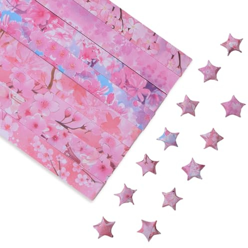URROMA Origami-Stern-Papier, 400 St點k, Kirschbl黷en-Thema, Papier-Sternstreifen f黵 handgefertigte Kunst, Basteln, Zuhause, Karten, Geschenk, Party und Basteldekoration, 8 Muster