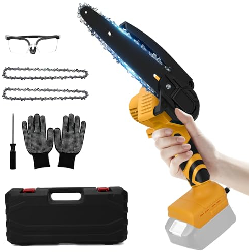 Motosega a batteria compatibile con batteria Dewalt da 20 V, mini motosega elettrica da 6 pollici, con 2 catene e blocco di sicurezza, motosega a mano per cesoie da giardino, potatura per legno (senza
