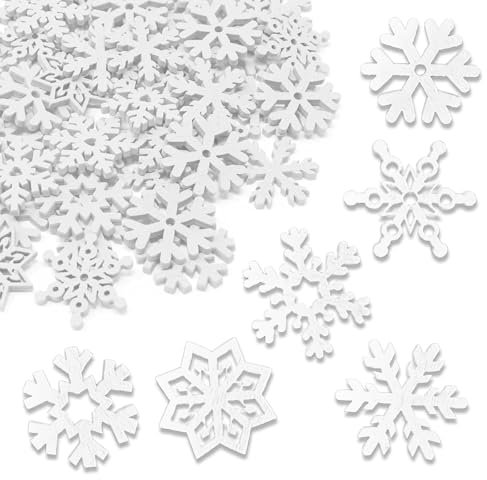 ParPix 50 Stück Holz Schneeflocken Deko Konfetti Weiß, Schneeflocken Streudeko Weihnachten Deko, Konfetti Weihnachten Tischdeko, Streudeko Tannenbaum,Winterdeko Confetti für DIY Basteln,Silvester Deko