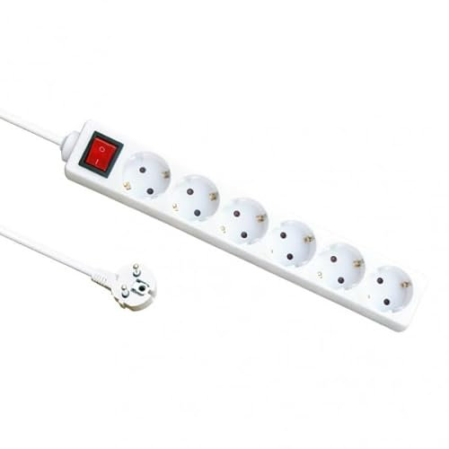 Base Múltiple 6 Enchufes con Interruptor, Cable de 1,5m, 3gx1,5mm Cobre, 3500W MAX - Ideal para conectar múltiples Dispositivos.