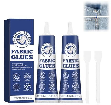 HASAIKA® Textilkleber Extra Stark, 50 ml Textilkleber waschmaschinenfest, Geeignet für Kleidung, Denim, Leder, Stoffe, Puppenreparaturen, Baumwolle usw, 2 Stück